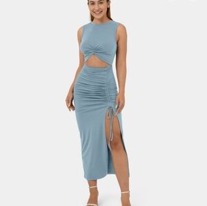 HALARA Round Neck Twisted Cut Out Midi Dress L Ice Blue